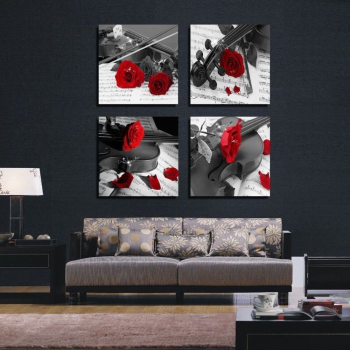 Black white red wall art decor